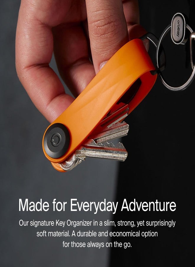 Orbitkey Active Key Organizer Lite - Durable Holder with Elastic Polymer Band, Carabiner Ring & Secure Locking Mechanism - Slim Pocket-Friendly Keychain for Everyday Carry & Travel (Tangerine) - Image 2