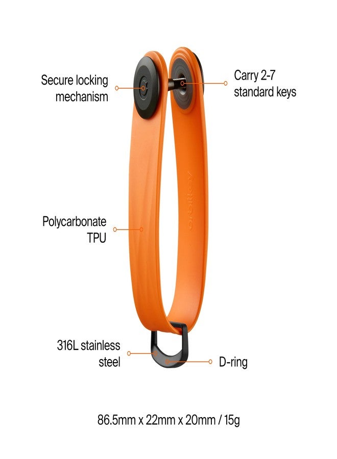 Orbitkey Active Key Organizer Lite - Durable Holder with Elastic Polymer Band, Carabiner Ring & Secure Locking Mechanism - Slim Pocket-Friendly Keychain for Everyday Carry & Travel (Tangerine) - Image 5