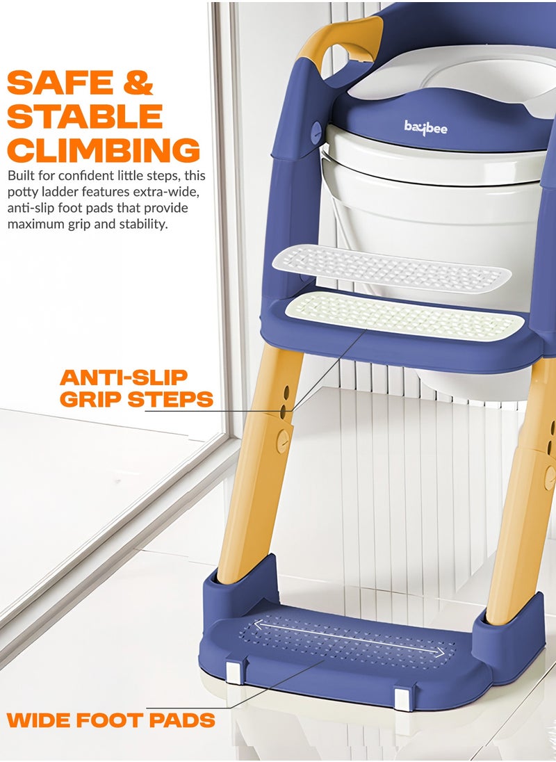 BAYBEE 3 in 1 Wobble Western Toilet Kids Potty Training Seat for Baby with Ladder & 6-Level Height Adjustable | Foldable Baby Potty Seat with Removable Bowl | Kids Toilet Seat | Potty Seat for Kids 1 to 8 years Blue Yellow  - Image 5