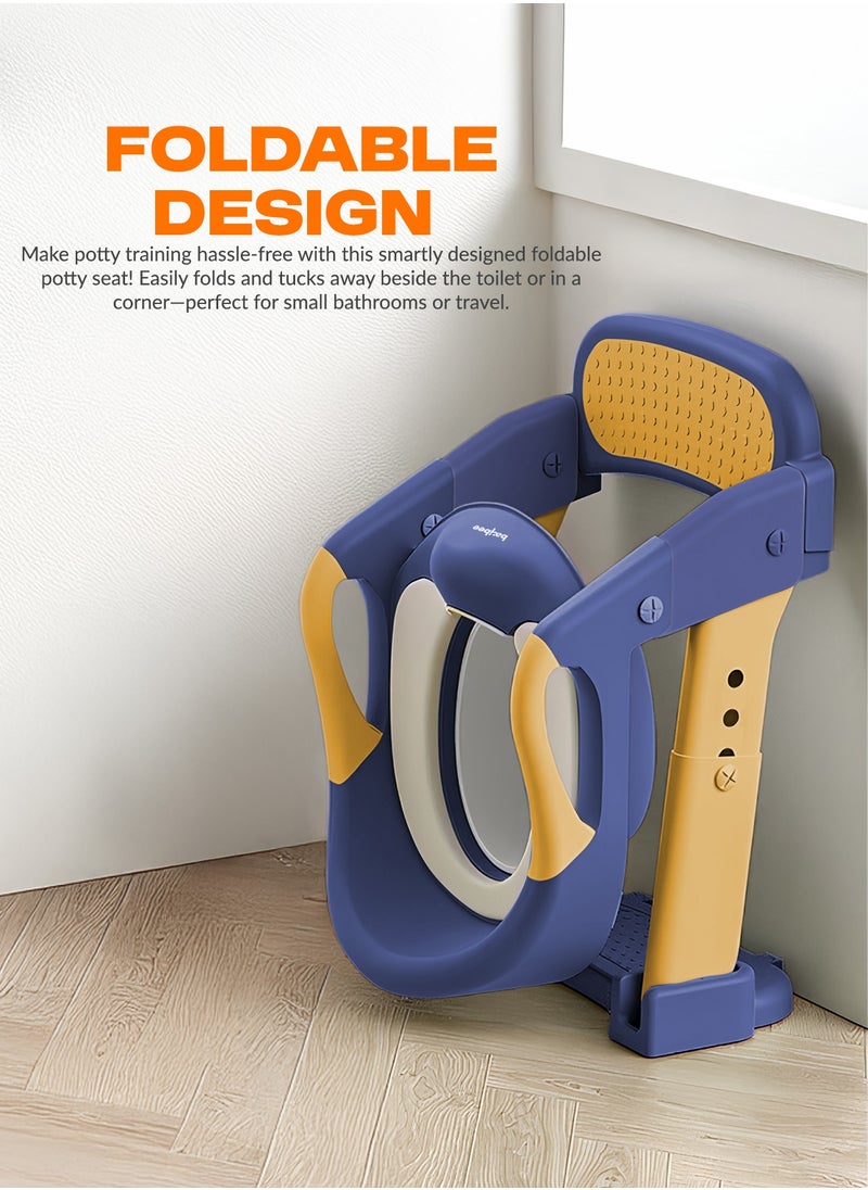 BAYBEE 3 in 1 Wobble Western Toilet Kids Potty Training Seat for Baby with Ladder & 6-Level Height Adjustable | Foldable Baby Potty Seat with Removable Bowl | Kids Toilet Seat | Potty Seat for Kids 1 to 8 years Blue Yellow  - Image 4
