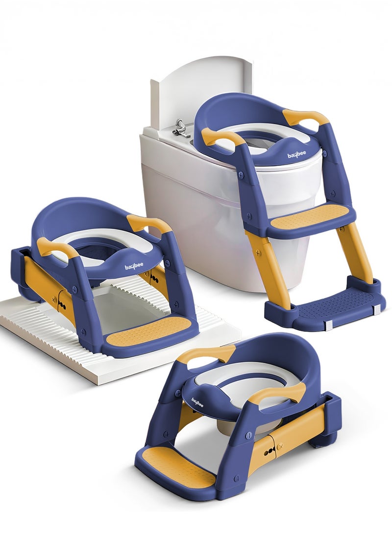 BAYBEE 3 in 1 Wobble Western Toilet Kids Potty Training Seat for Baby with Ladder & 6-Level Height Adjustable | Foldable Baby Potty Seat with Removable Bowl | Kids Toilet Seat | Potty Seat for Kids 1 to 8 years Blue Yellow  - Image 3