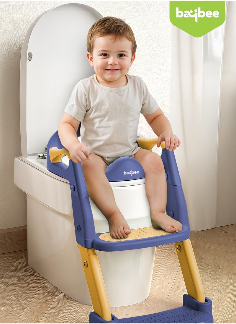 BAYBEE 3 in 1 Wobble Western Toilet Kids Potty Training Seat for Baby with Ladder & 6-Level Height Adjustable | Foldable Baby Potty Seat with Removable Bowl | Kids Toilet Seat | Potty Seat for Kids 1 to 8 years Blue Yellow  - Image 2