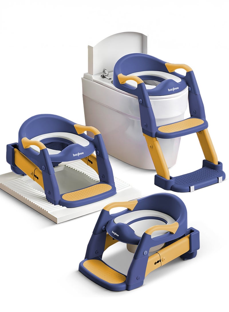 3 in 1 Wobble Western Toilet Kids Potty Training Seat for Baby with Ladder & 6-Level Height Adjustable | Foldable Baby Potty Seat with Removable Bowl | Kids Toilet Seat | Potty Seat for Kids 1 to 8 years Blue Yellow
