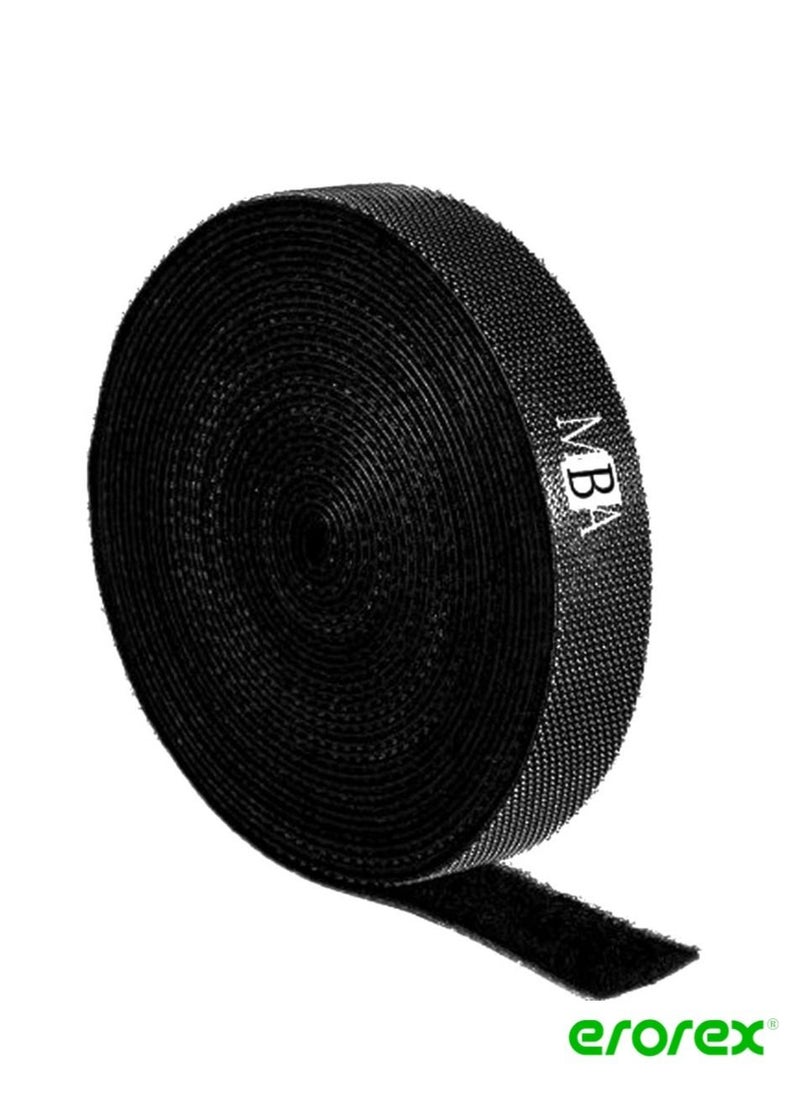 erorex - MBA Cable Management, Fastening Tape Cord Organizer Sticky Strips Hook & Loop Reusable wire ties and Flexible Wire organizer for Computer, TV, Power and Other Cables - Black 5 Meter - Image 1