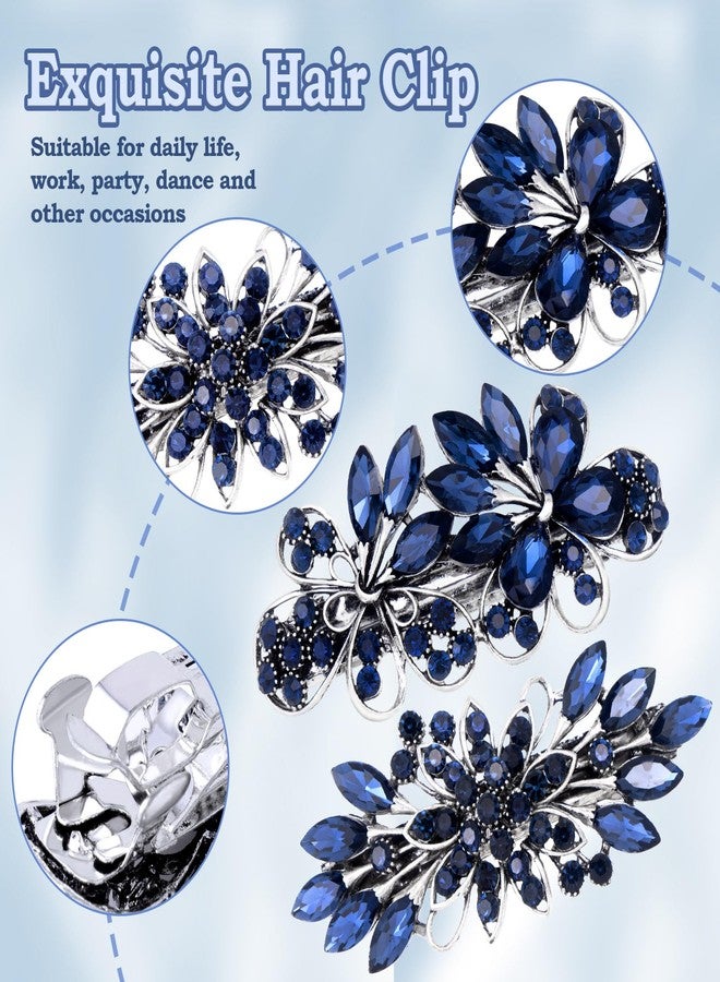 CustomyLife 2pcs 3.35inch Vintage Crystal Hair Barrettes, Sapphire Blue Bun Updo Hair Clips, Sparkly Rhinestone French Wedding Prom Formal Hair Jewelry Accessories for Women - Image 4