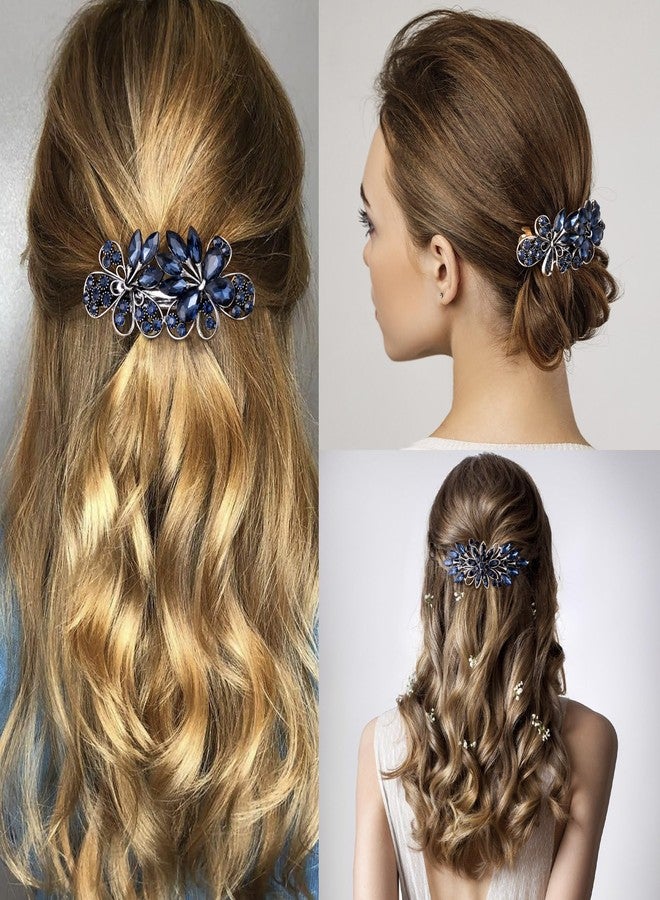 CustomyLife 2pcs 3.35inch Vintage Crystal Hair Barrettes, Sapphire Blue Bun Updo Hair Clips, Sparkly Rhinestone French Wedding Prom Formal Hair Jewelry Accessories for Women - Image 5