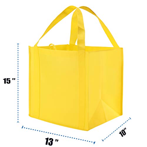 NERUB Set of 10 Reusable Grocery Bags Heavy Duty Shopping Bags Large Grocery Totes with Reinforced Bottom Super Sturdy Handles, Yellow - Image 2