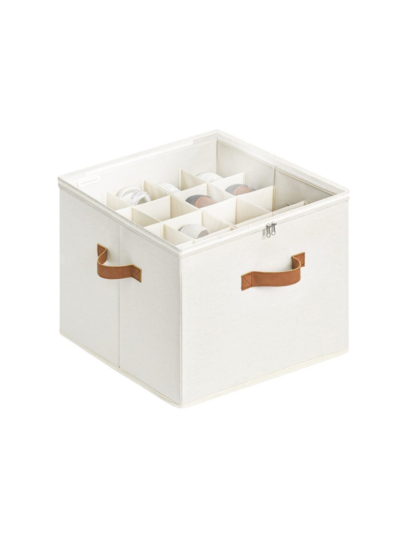 StorageWorks Shoe Organizer for Closet, Fits up to 16 Pairs, Shoe Cubby Storage Containers with Adjustable Dividers and Clear Cover, Beige 