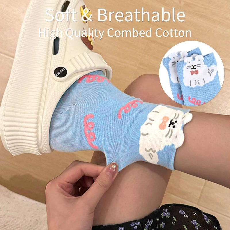 Knagsfa Cute Crew Socks for Women, 4 Pairs Casual Novelty Athletic Cute Animal Ankle Socks Cotton for Women Calf Socks - Image 5