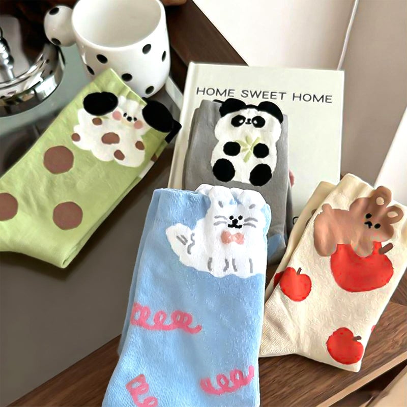 Knagsfa Cute Crew Socks for Women, 4 Pairs Casual Novelty Athletic Cute Animal Ankle Socks Cotton for Women Calf Socks - Image 3