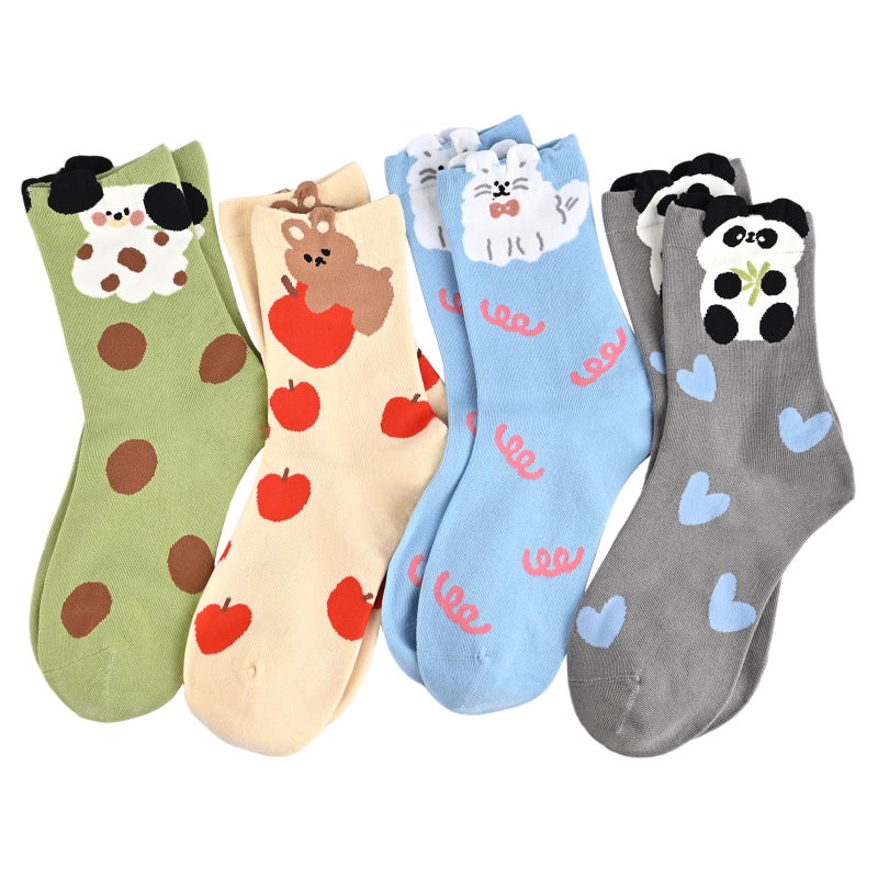 Knagsfa Cute Crew Socks for Women, 4 Pairs Casual Novelty Athletic Cute Animal Ankle Socks Cotton for Women Calf Socks - Image 1