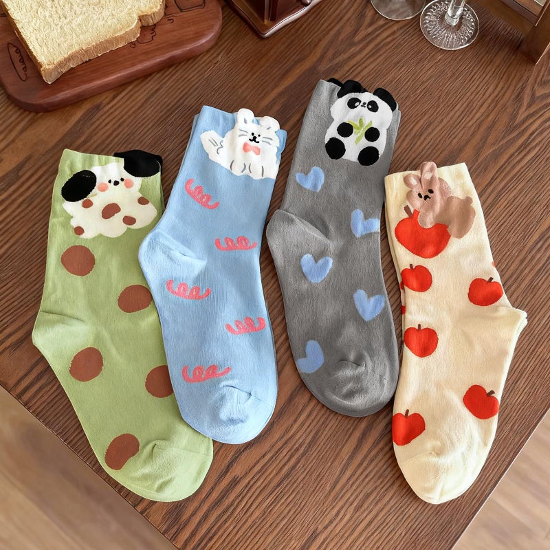 Knagsfa Cute Crew Socks for Women, 4 Pairs Casual Novelty Athletic Cute Animal Ankle Socks Cotton for Women Calf Socks - Image 2