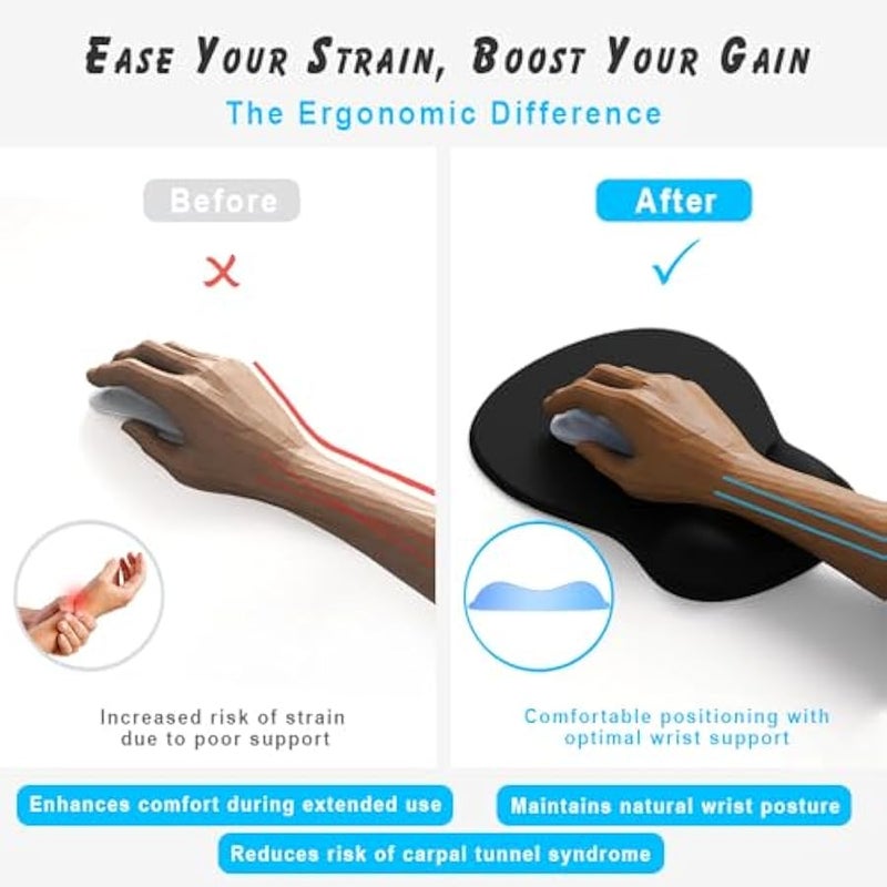 ديمون شيست قاعدة ماوس بمسند معصم جل من ايرجو كومفورت - قاعدة ماوس مكتب مريحة مع دعم للمعصم - غير قابلة للانزلاق، تصميم ملحقات مكتب لديكور المنزل والالعاب (04 جرافيت جلايد) - Image 3