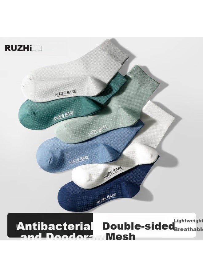 As plant Men's Summer 100% Cotton Mid-calf Socks Thin Mesh Breathable 7a Grade Antibacterial Odor-resistant Seamless Long Socks - Image 4