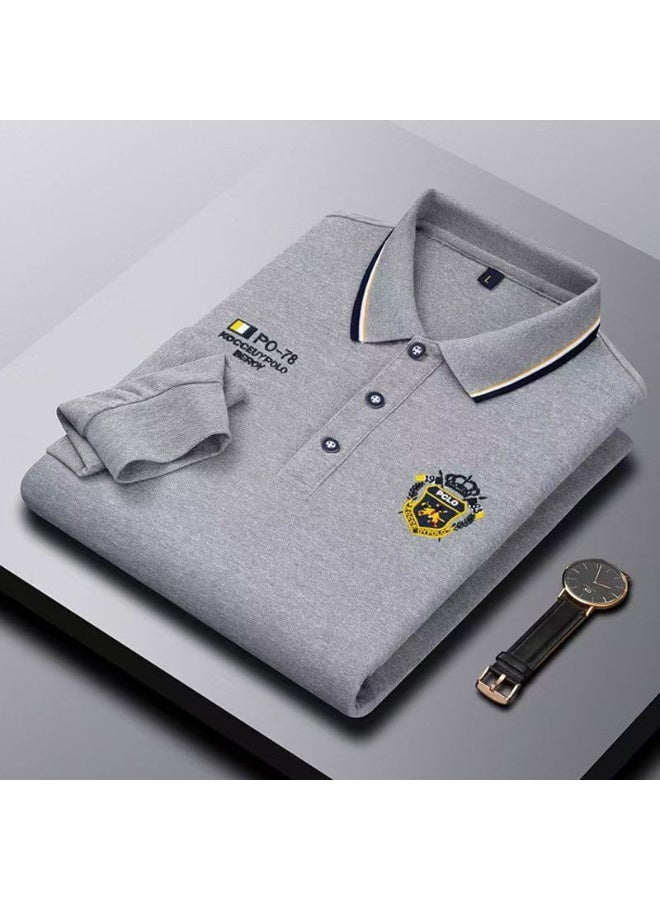 POLO Embroidered Pure Cotton Men's Polo Shirt  Autumn And Winter Long Sleeved Breathable Casual Slim Fit Top - Image 1