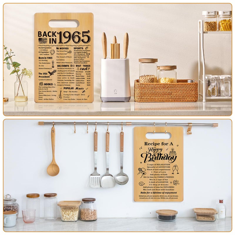 YeohJoy 60Th Birthday Gifts For Women Men Back In 1965&Recipe For A Happy Birthday Double Sided Cutting Board Present For Her Him 60Th Bday Gift Ideas Cool Presents For 60 Year Old Woman - Image 3