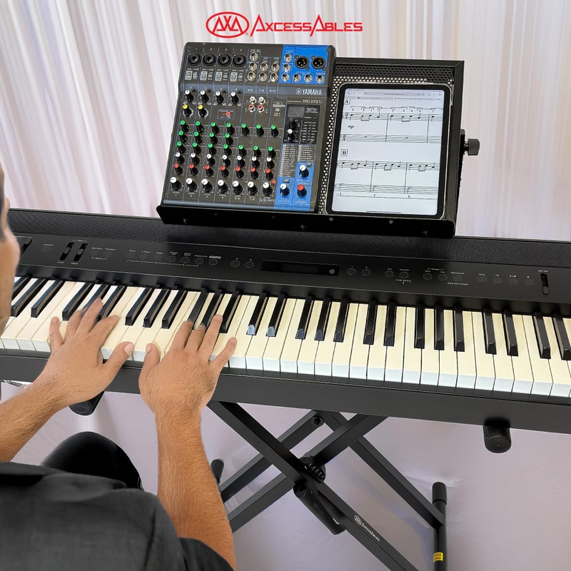 AXA AXCESSABLES AxcessAbles Dual Piano Keyboard Stand with 2nd Tier â€“ X Style Adjustable and Portable Heavy Duty 2 Tier Stand for Synths, Laptops, Tablet, Sheet music and Digital Keyboards â€“ Fits 54, 61, 64, 88 Key Pianos. Electric Piano and Sheet Music Stand - Image 3