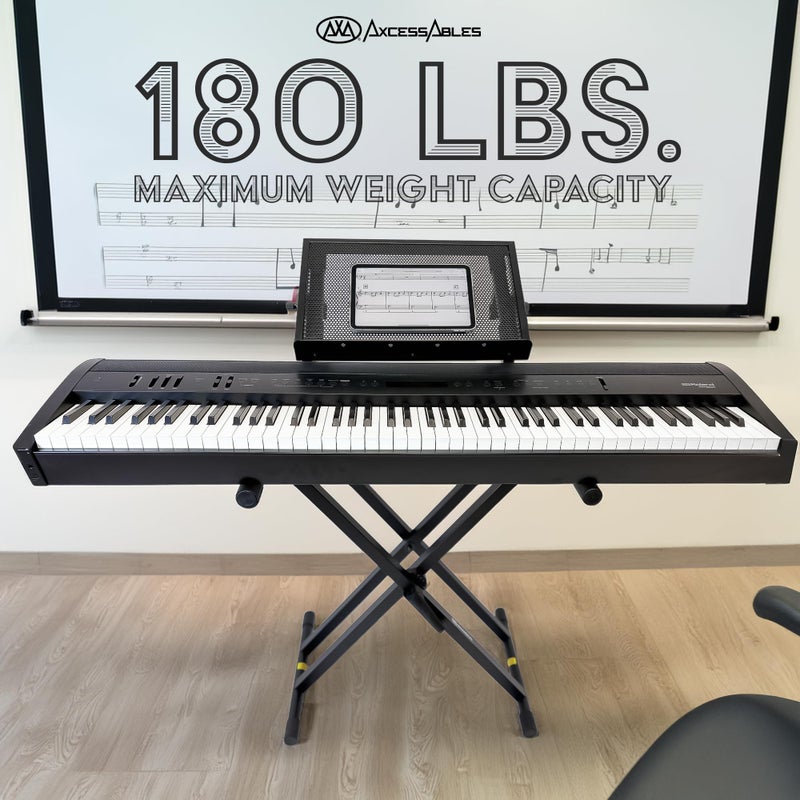 AXA AXCESSABLES AxcessAbles Dual Piano Keyboard Stand with 2nd Tier â€“ X Style Adjustable and Portable Heavy Duty 2 Tier Stand for Synths, Laptops, Tablet, Sheet music and Digital Keyboards â€“ Fits 54, 61, 64, 88 Key Pianos. Electric Piano and Sheet Music Stand - Image 4