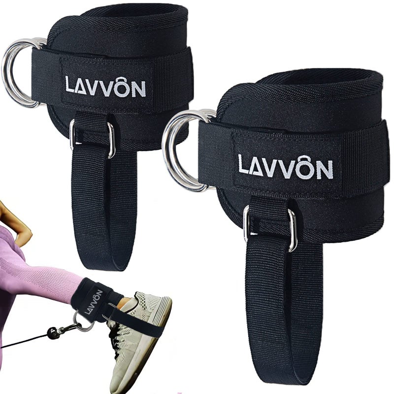 LAVVON Ankle Straps for Cable Machines Kickbacks - Adjustable Comfort Ankle Cable Attachments for Gym Ankle Cuff Cable Machine Glute Kickback Straps - Leg Extensions, Curls & Ankle Cuffs Women (Black) - Image 1
