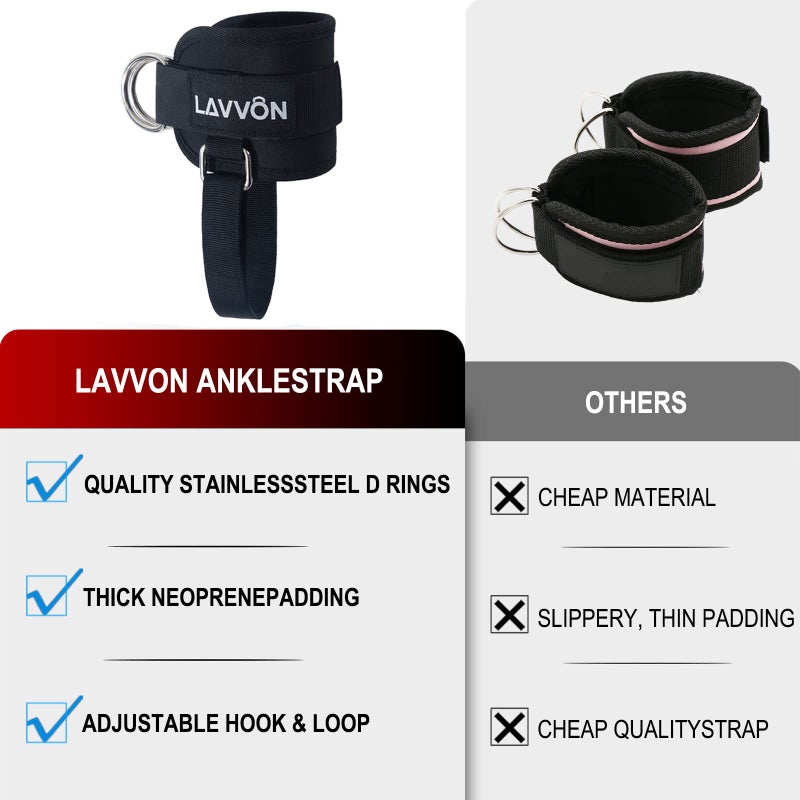 LAVVON Ankle Straps for Cable Machines Kickbacks - Adjustable Comfort Ankle Cable Attachments for Gym Ankle Cuff Cable Machine Glute Kickback Straps - Leg Extensions, Curls & Ankle Cuffs Women (Black) - Image 4