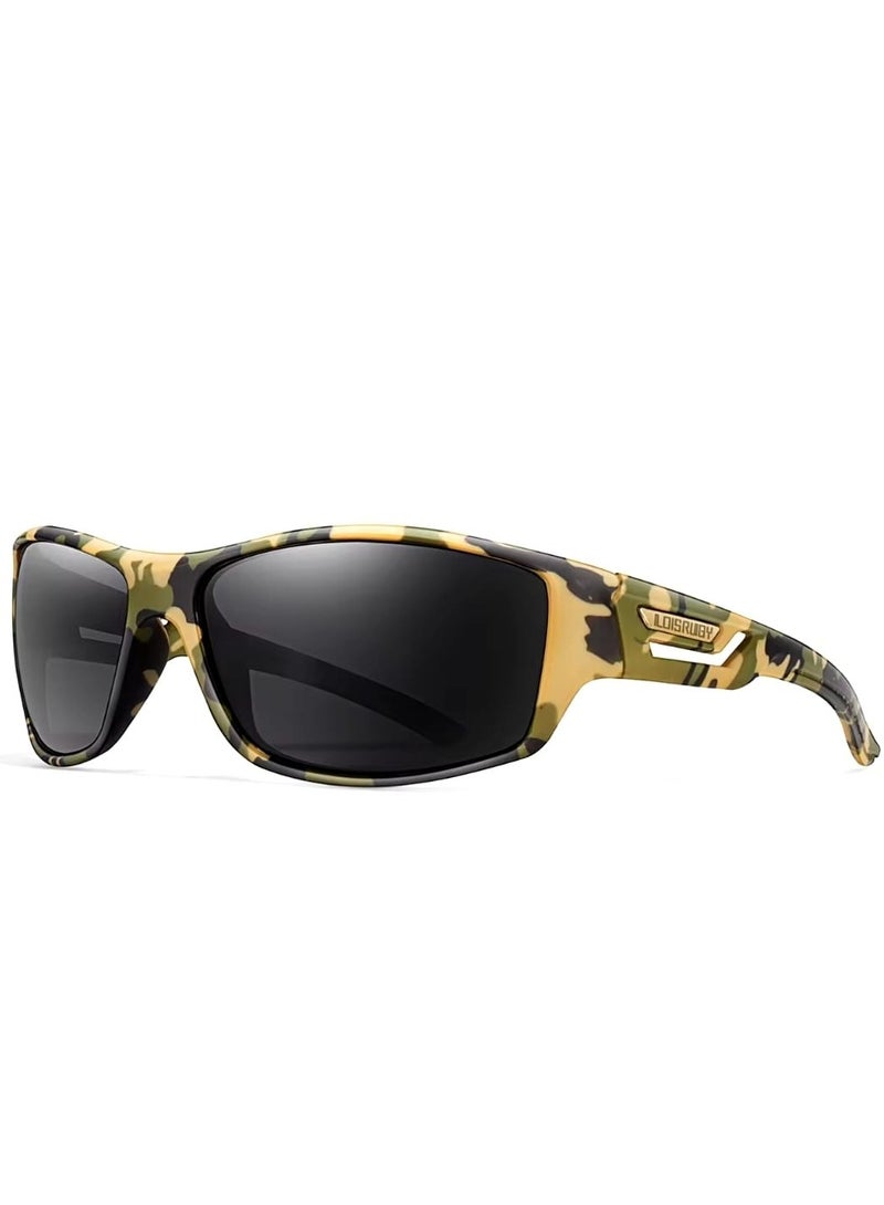 POLITE Camouflage Yellow Military Style Sunglass for Men and Women, UV400 Polarized Outdoor Sunglasses for Cycling, Fishing, Hunting, Running, Offroad Driving - Image 1