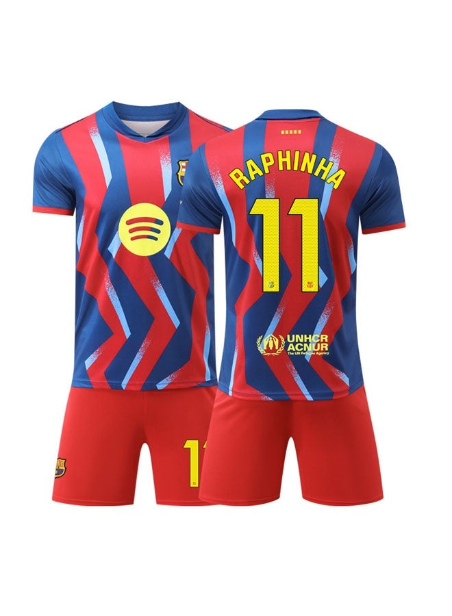 Barcelona 2025-2026 season Barcelona #11 RAPHINHA football jersey shorts set children's size and adult size gifts for fans and friends - Image 1