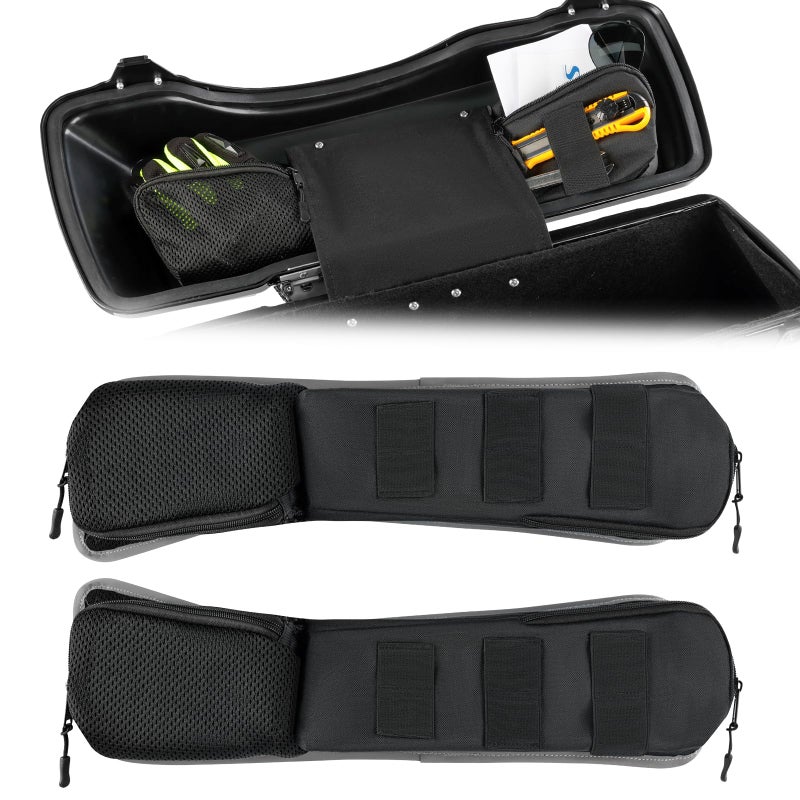 SKYJDM Saddlebag Lid Organizers 2 Pack Universal Saddle Bag Lid Organizer Pouch Set with Elastic Slots Compatible with Harley Davidson 19932022 Touring Road King Electra Glide Road Glide Black