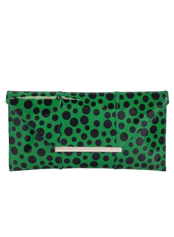 JNB Polka Dot Patent Envelope Clutch Green Small - Image 1