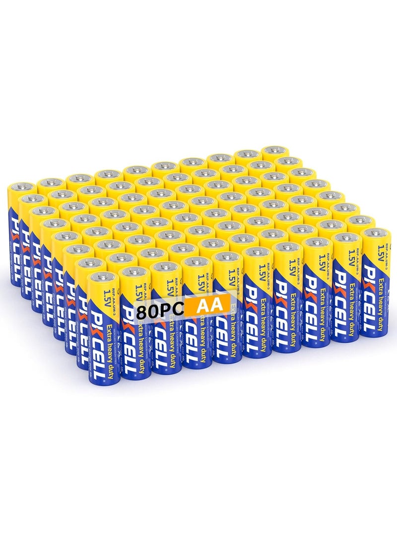 بي كي سيل AA Batteries 80 Pack, Double A Batteries 1.5V Carbon Zinc Heavy Duty, Double AA Battery High-Performance Leak-Resistant Design for Remote, Clock, Flashlights - Image 1