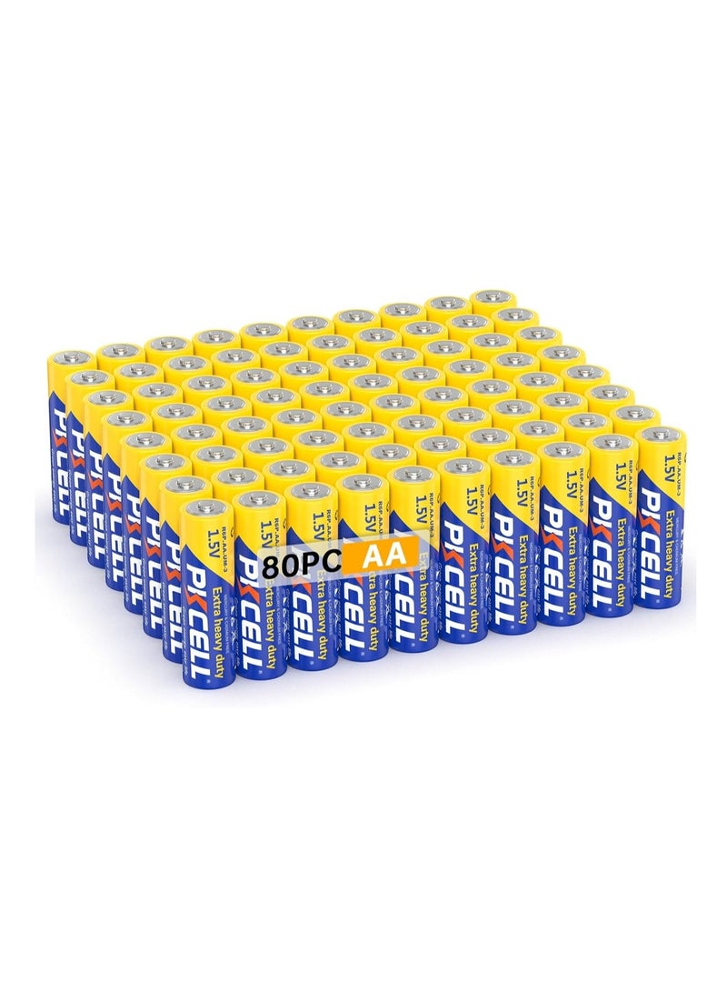 PKCELL AA Batteries 80 Pack, Double A Batteries 1.5V Carbon Zinc Heavy Duty, Double AA Battery High-Performance Leak-Resistant Design for Remote, Clock, Flashlights - Image 1