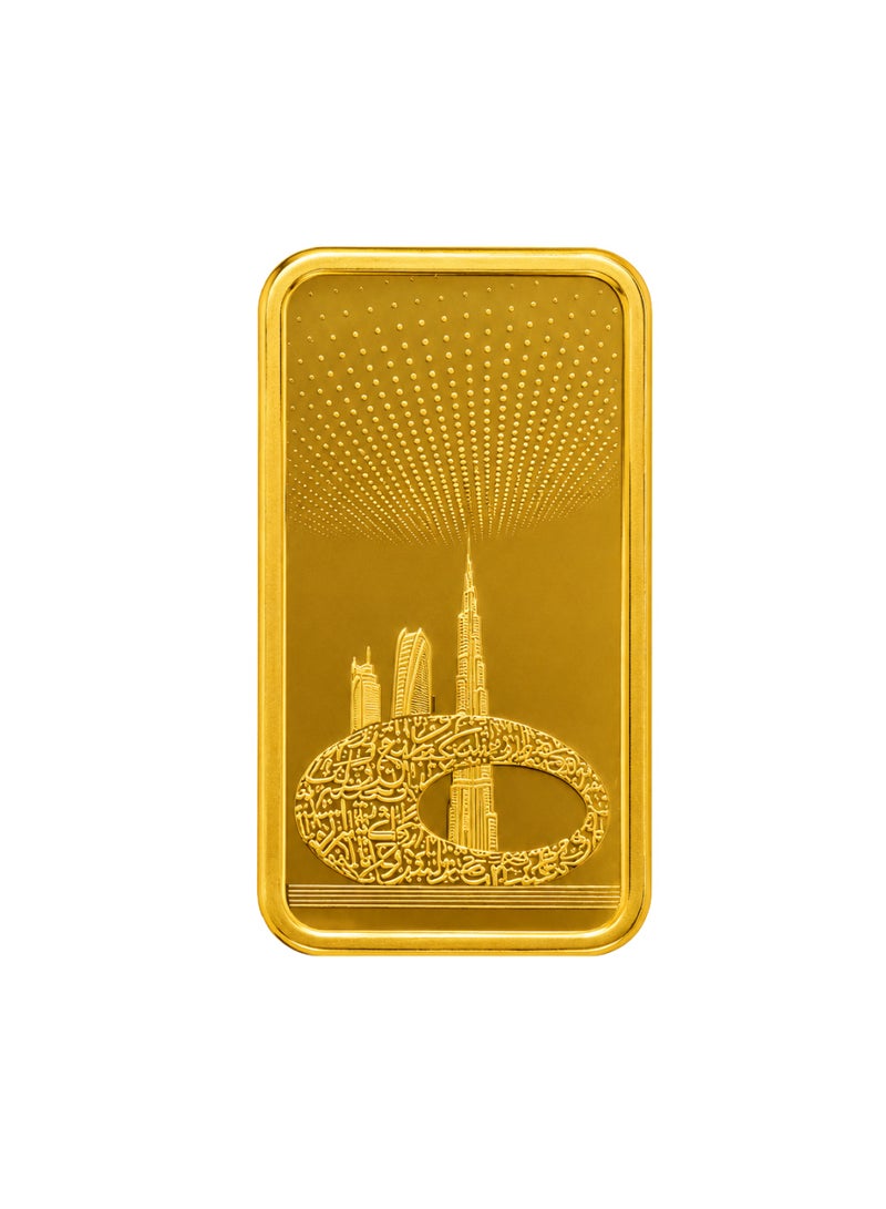أوريز سك مجوهرات ريزان - سكة ذهب عيار 24 قيراط من شركة أوريز مينتينج، وزنها 100 غرام، بتصميم برج خليفة ومتحف المستقبل (مع فاتورة) - Image 3