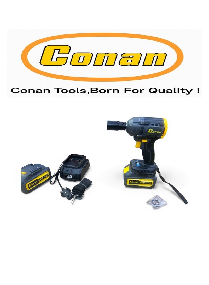 Conan 21V Brushless 1/2" Impact Wrench Kit – 2× 21V 3.0Ah Li-ion Batteries + Fast Charger + Hard Carry Case, 1/2" Anvil with Pin/Ring, Professional Cordless Set for Automotive Wheel Nuts, Workshop & DIY (Model COLW0821B) - Image 3