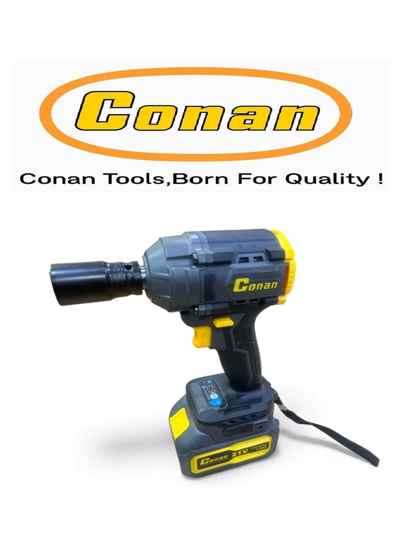 Conan 21V Brushless 1/2" Impact Wrench Kit – 2× 21V 3.0Ah Li-ion Batteries + Fast Charger + Hard Carry Case, 1/2" Anvil with Pin/Ring, Professional Cordless Set for Automotive Wheel Nuts, Workshop & DIY (Model COLW0821B) - Image 4