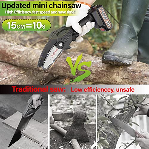 Cub Tik Mini Chainsaw Cordless 4 Inch Battery Powered Electric Chainsaw with 2 Batteres and Chain Portable Handheld Small Chainsaw One Hand Pruning Chain Saw (Black) - Image 2