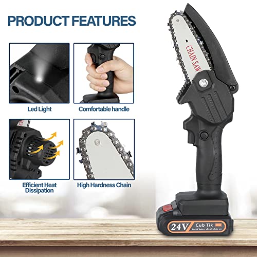 Cub Tik Mini Chainsaw Cordless 4 Inch Battery Powered Electric Chainsaw with 2 Batteres and Chain Portable Handheld Small Chainsaw One Hand Pruning Chain Saw (Black) - Image 5