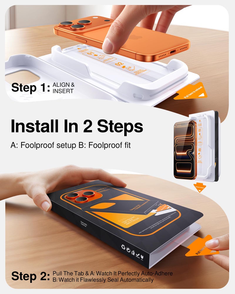 SMARTDEVIL 2 Pack Tempered Glass for iPhone 17 Pro Max Screen Protector, Military-Grade Shatterproof Protection, 9H Hardness, Fast & Easy Installation, Case Friendly Design - Image 4