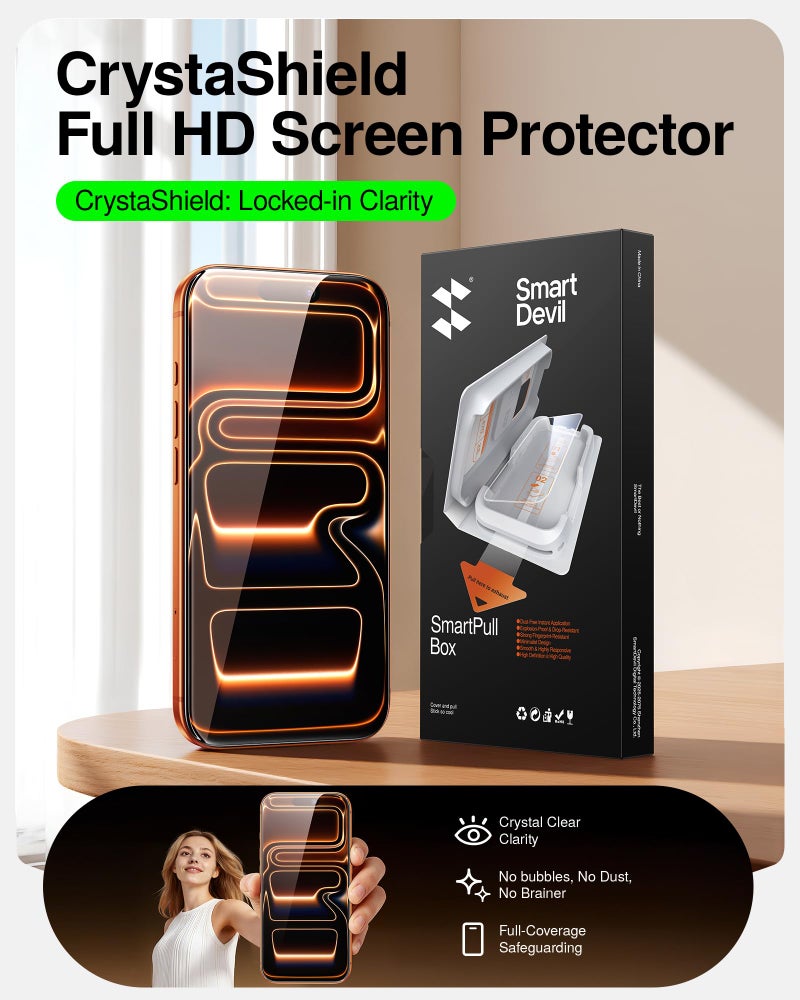 SMARTDEVIL 2 Pack Tempered Glass for iPhone 17 Pro Max Screen Protector, Military-Grade Shatterproof Protection, 9H Hardness, Fast & Easy Installation, Case Friendly Design - Image 2