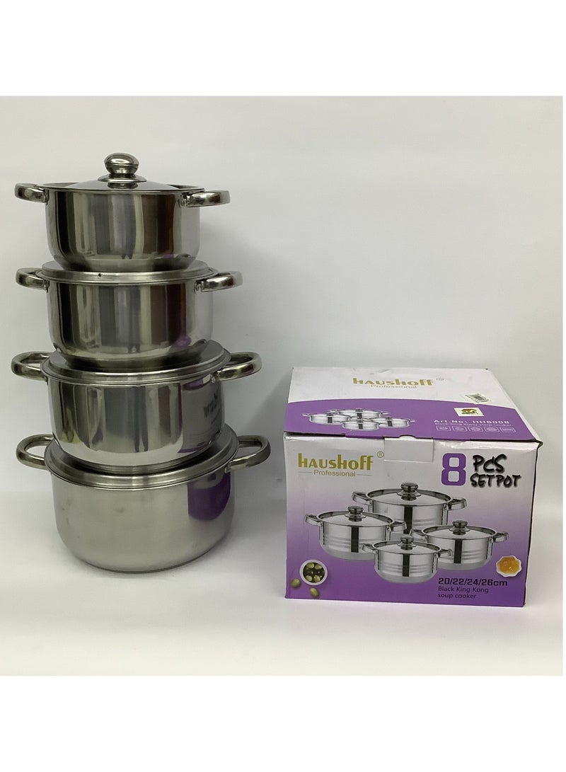 Stainless Steel Cooking Pot with Stainless Steel Cover/Lid - 4 Pieces (20/22/24/26 cm)  - Image 3