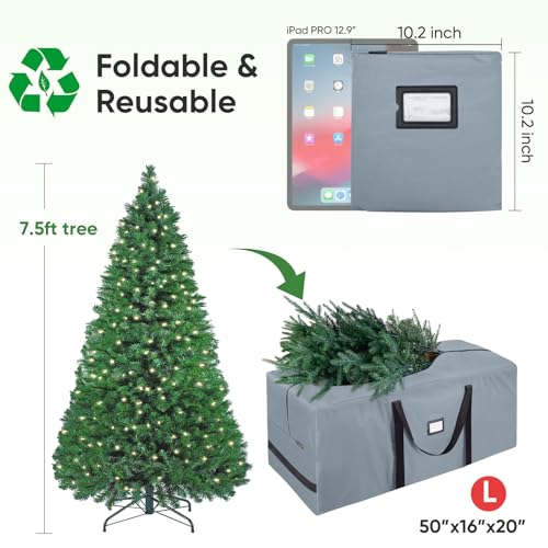 BALEINE 7.5 ft Christmas Tree Storage Bag, Heavy Duty 900D Oxford Fabric with Reinforced Handles and Dual Zippers Wide Opening, Extra Large Storage Container for Trees and Decorations (Grey) - Image 2