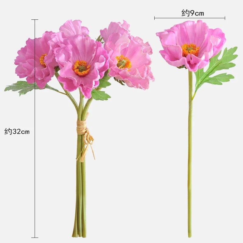 Bluejw Real Touch Poppy Flowers Artificial PU Bouquet - High Quality 5 Heads Faux Poppies for Home Wedding Decor - Image 5