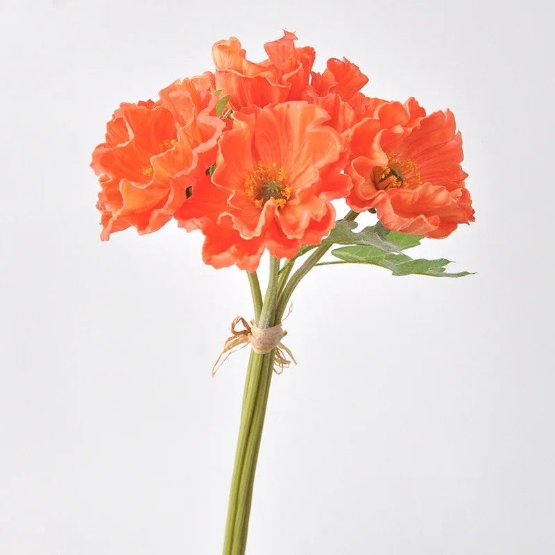 Bluejw Real Touch Poppy Flowers Artificial PU Bouquet - High Quality 5 Heads Faux Poppies for Home Wedding Decor - Image 1