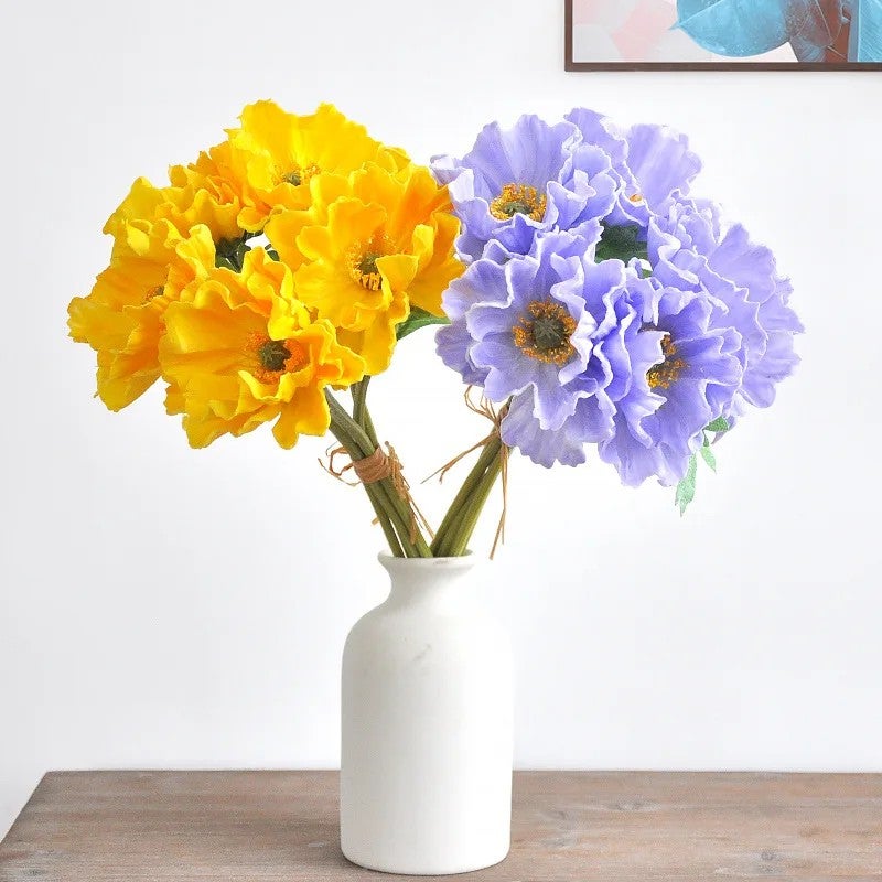 Bluejw Real Touch Poppy Flowers Artificial PU Bouquet - High Quality 5 Heads Faux Poppies for Home Wedding Decor - Image 3
