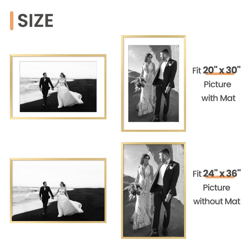 upsimples 24x36 Poster Frame, Display Pictures 20x30 with Mat or 24x36 Without Mat, Wall Hanging Picture Frame, Gold, 1 Pack - Image 3