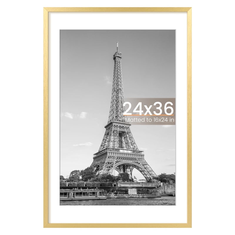 upsimples 24x36 Poster Frame, Display Pictures 20x30 with Mat or 24x36 Without Mat, Wall Hanging Picture Frame, Gold, 1 Pack - Image 1