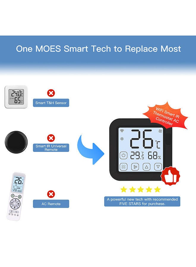 Generic Tuya Smart Wifi IR Air Conditioner Controller Thermostat with LCD Display App Control Temperature Humidity Sensor Monitor Compatible with Alexa Google Home for Mini Split Portable AC - Image 2