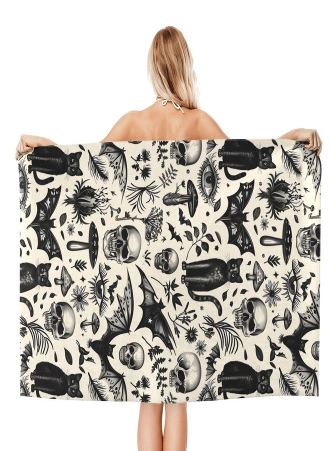 VODRM Gothic Retro Beach Towel,32x52in Microfiber Quick Dry Black Cat Skull Bat Mushroom Vintage Goth Bath Towels,Soft Lightweight Oversized Sand Free,for Travel Pool Swimming Decor - Image 2