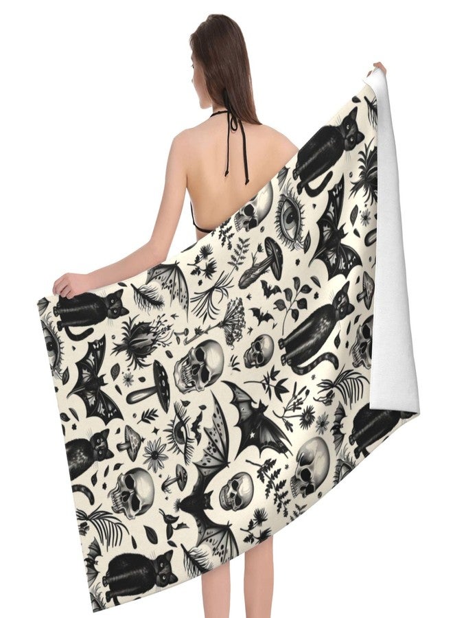 VODRM Gothic Retro Beach Towel,32x52in Microfiber Quick Dry Black Cat Skull Bat Mushroom Vintage Goth Bath Towels,Soft Lightweight Oversized Sand Free,for Travel Pool Swimming Decor - Image 3
