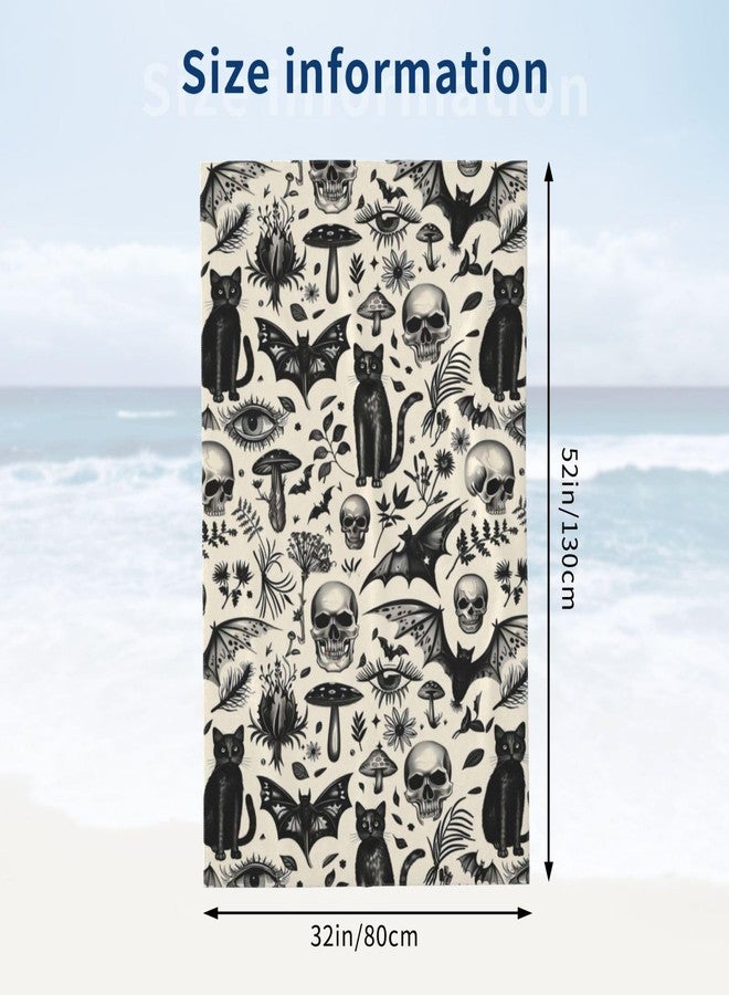 VODRM Gothic Retro Beach Towel,32x52in Microfiber Quick Dry Black Cat Skull Bat Mushroom Vintage Goth Bath Towels,Soft Lightweight Oversized Sand Free,for Travel Pool Swimming Decor - Image 4