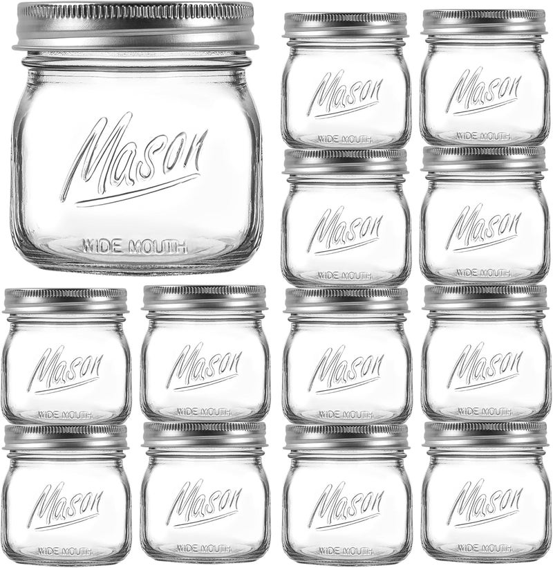 Ieavier 12PCS Wide Mouth Mason Jars 16oz with Airtight Lids and Bands, Canning Jars with Crystal Glass for Food Storage, Spice Jars, Canning, DIY Projects, Jam, Jelly, Honey, Preserving, Drinking - Image 1