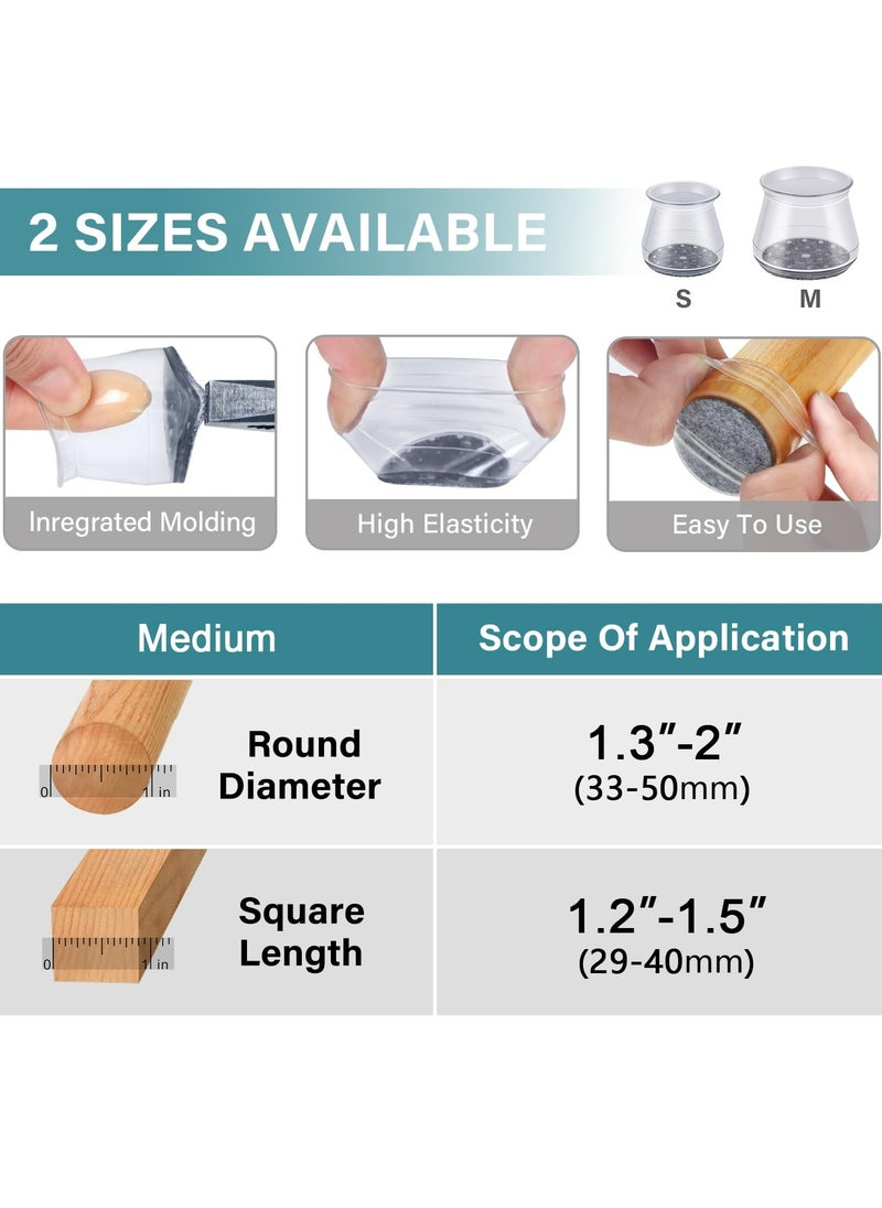 Dominy 24 Pcs Chair Leg Floor Protectors, Black Silicone Chair Leg Protectors Caps Covers for Hardwood Floors, Furniture pad sliders with Wrapped Felt Bottom Large (Fit:1.3"-2")  - Image 3